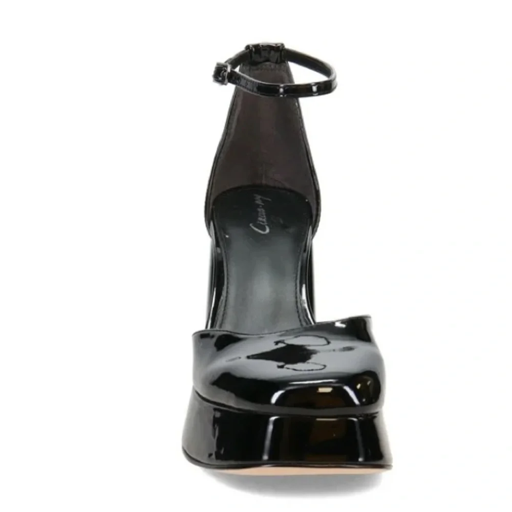 New Sam Edelman Circus NY —black patent faux leather square toe platform heels - Picture 2 of 4